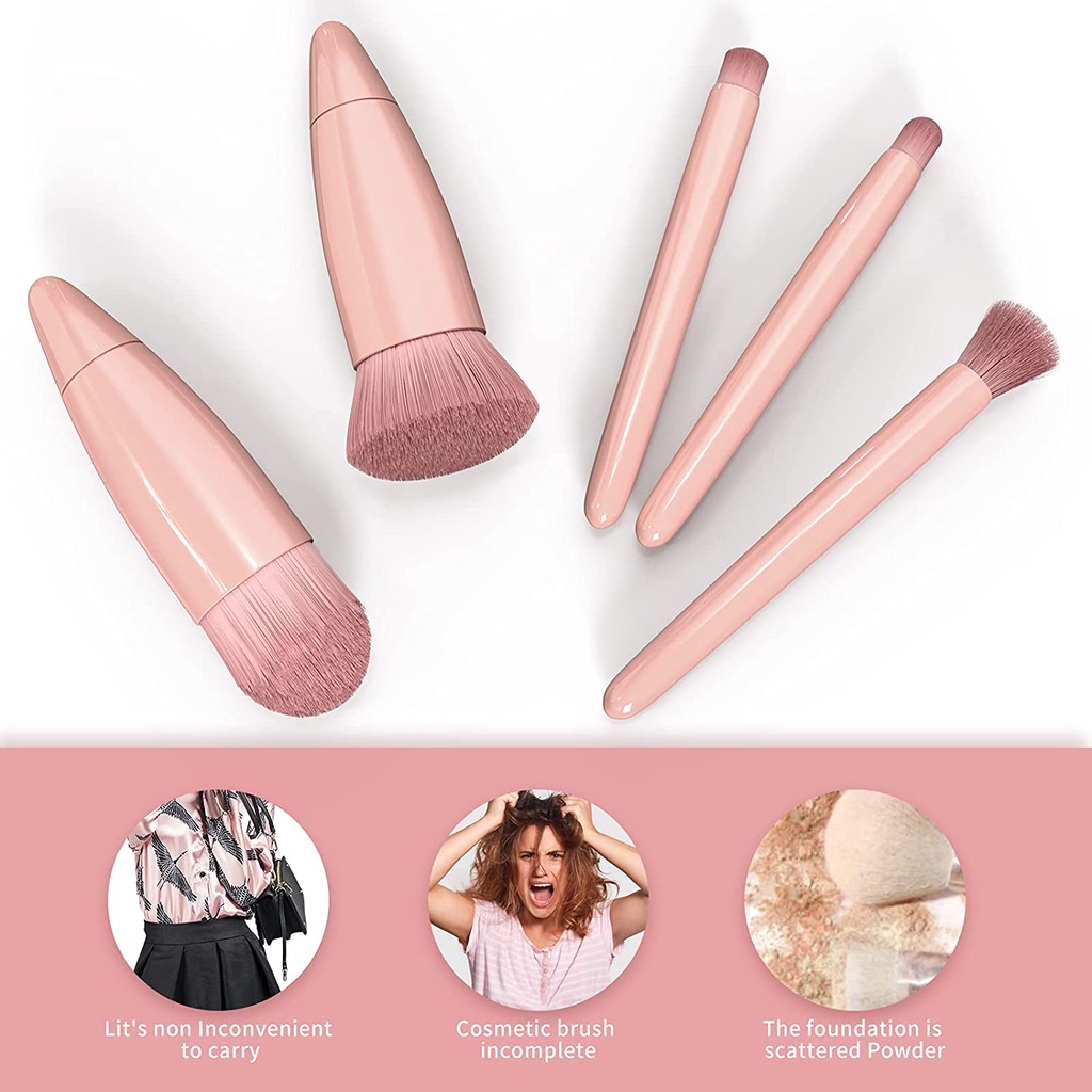 Set Brush Makeup Mini 5 In 1 Multifungsi Dengan Case Untuk Travel