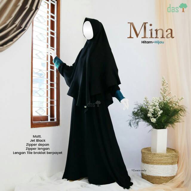 Gamis Das hitam Umroh Haji Bahan Jetblack busui resleting depan Mina by Dasmuslim