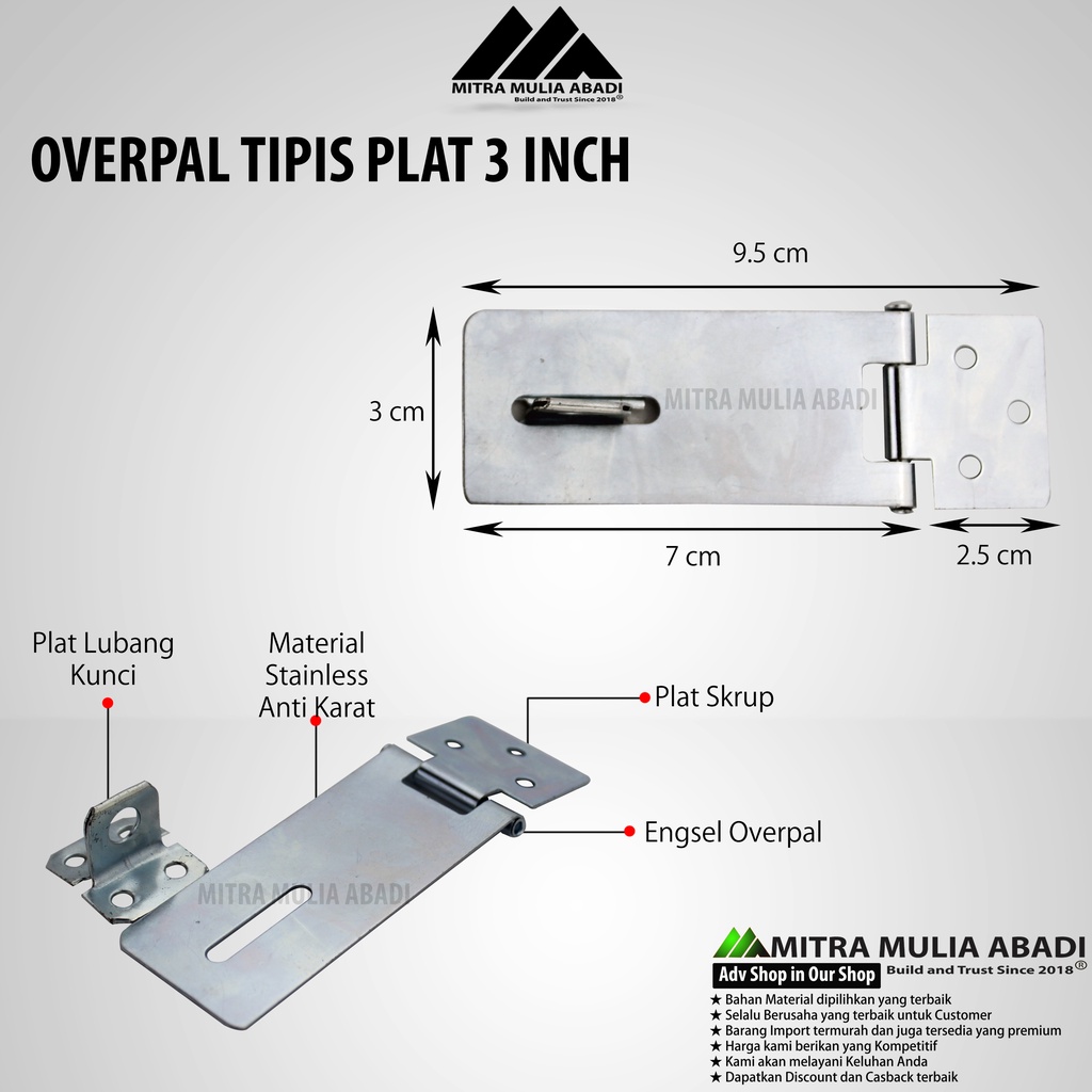 Overpal 3 Inch Grendel Gembok l Slot Gembok