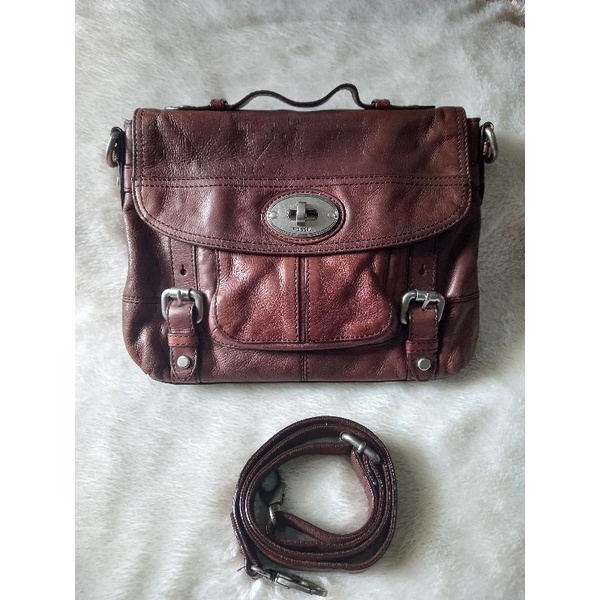 tas fossil maddox turnlock flap messenger espresso preloved