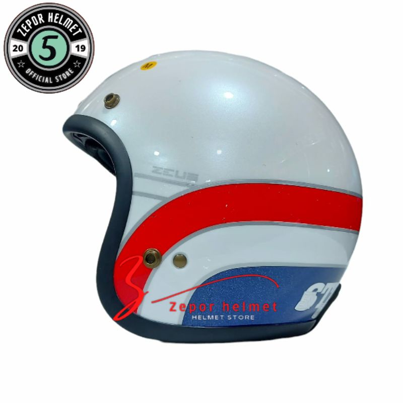 HELM BOGO ZEUS ZS-385C MOTIF K63 Putih/Red Half Face