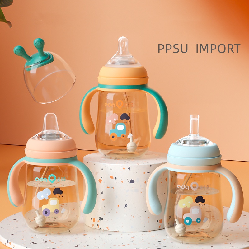 Botol Susu Bayi PPSU Leher Lebar(WIDENECK) Serbaguna PPSU Bottle Dot + Sippy + Straw 210ml &amp; 300ml BPA FREE BB01