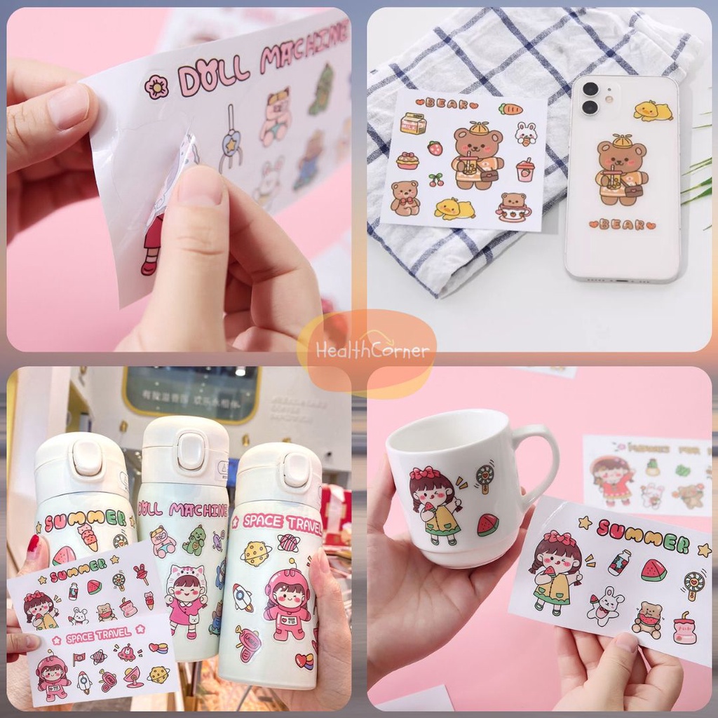 Stiker 3D 4pcs Botol Minum Viral Karakter / Sticker Tempel Tumbler Botol Cup Ponsel Serbaguna Aesthetic Serbaguna RANDOM