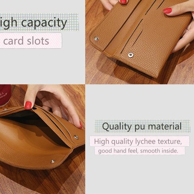 Dompet Panjang kartu Kulit jeruk wanita cewek Slim tipis Impor kancing