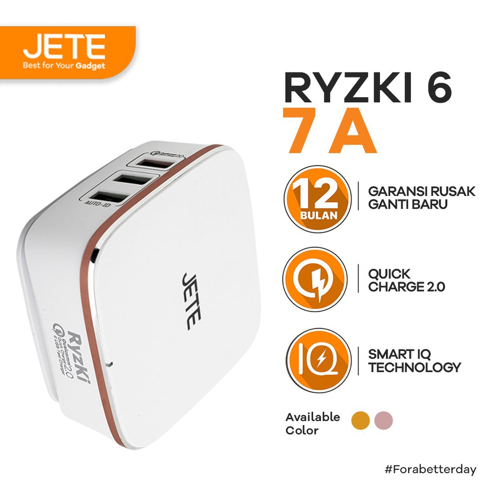 JETE HOME USB HUB CHARGER 6 PORTS RYZKI 7A WITH QUICK CHARGE 2.0 AND SMART IQ