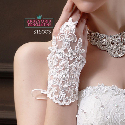 [PRODUK TERLARIS] SARUNG TANGAN LACE WEDDING GLOVES AKSESORIS PENGANTIN PUTIH STS003