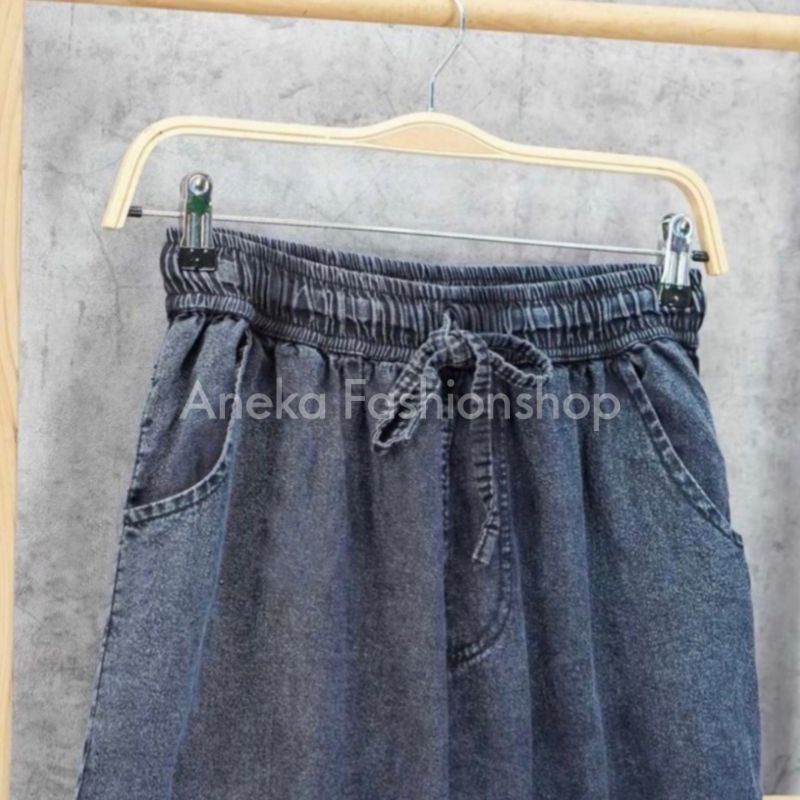 KULOT JEANS WANITA / CELANA WANITA /  pinggang karet - tali depan - bahan denim