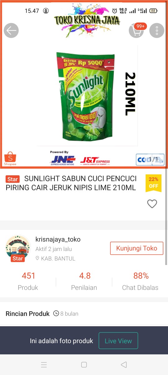 Sunlight Sabun Cuci Pencuci Piring Cair Jeruk Nipis Lime 210ml