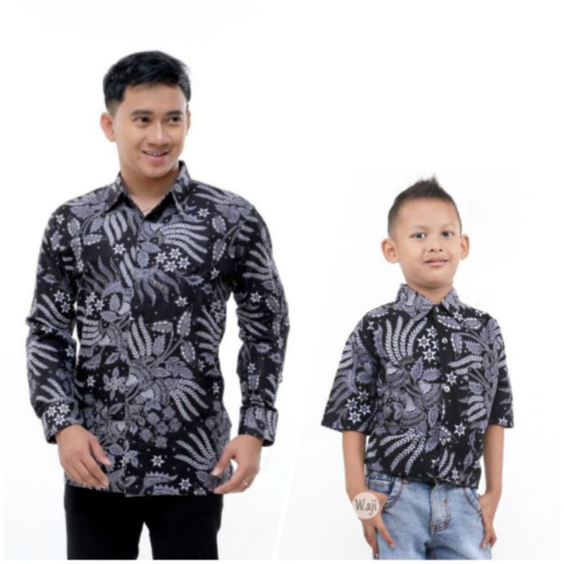 Atasan Baju Pakaian Couple Batik Pria Kemeja Hem Ayah dan Anak Laki laki Cowo Lengan Panjang Pendek 
