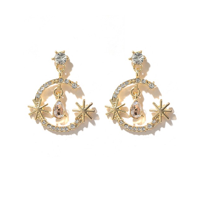 LRC Anting Tusuk Fashion Astral Diamond Round Crystal Heart Pearl Earrings K44580