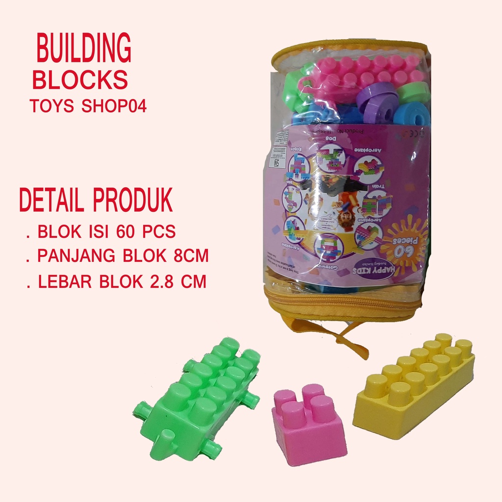 Mainan Anak Block Balok Susun Bongkar Pasang isi 60 pcs