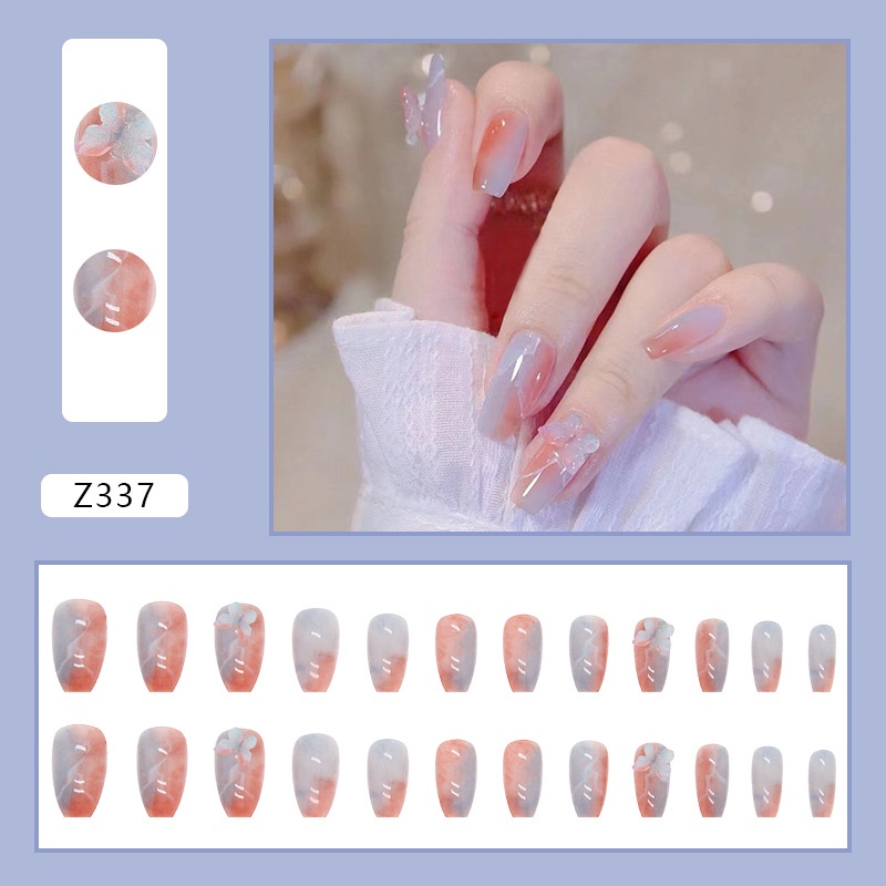 Z066-z350 24pcs / box Kuku Palsu Full Cover Hias Berlian Imitasi Untuk Nail Art