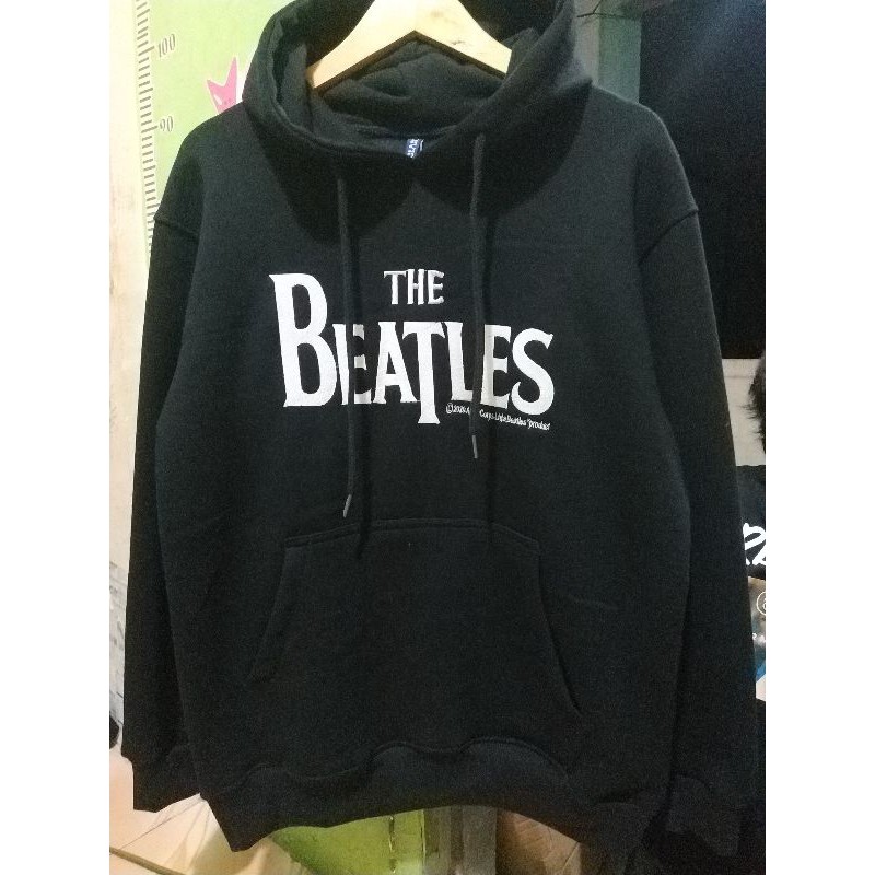 Hoodie Pria The Beatles Hitam Black Tag Label Free Paper bag