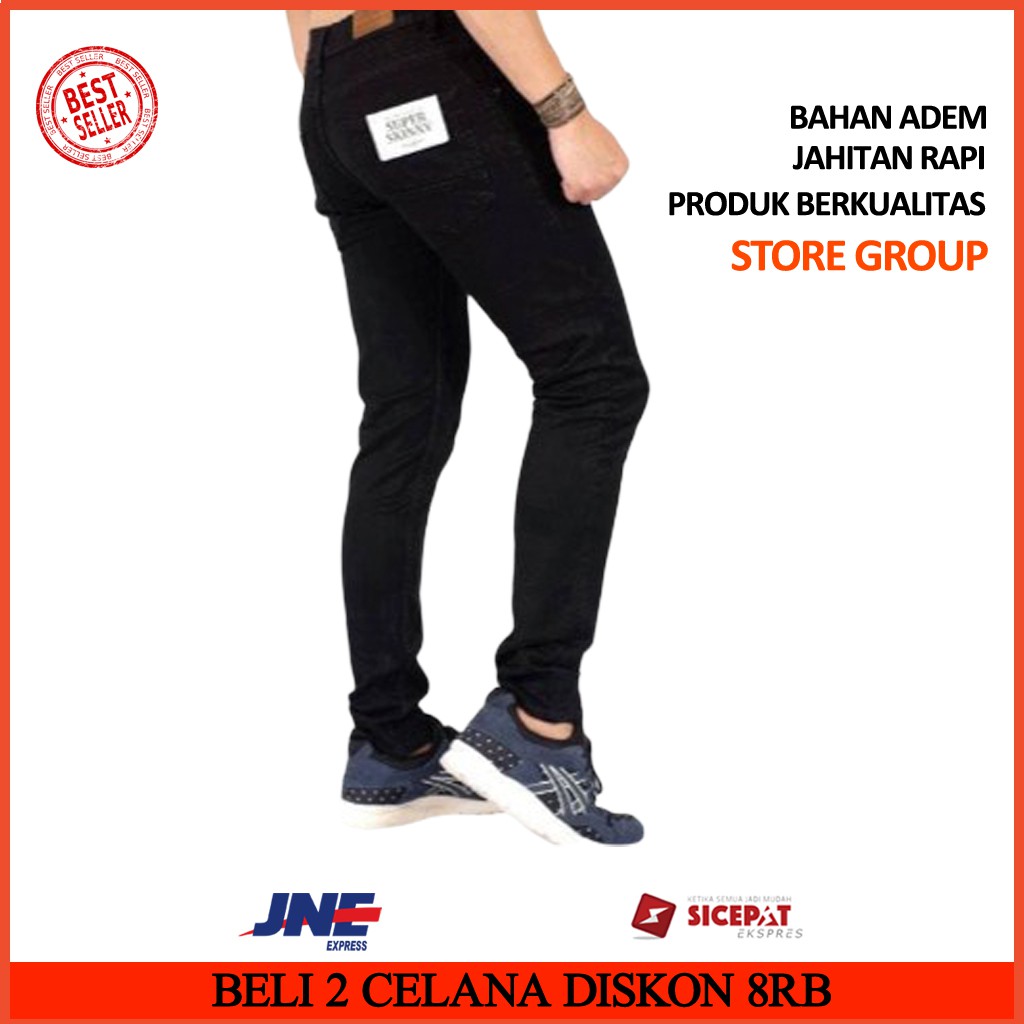  celana  jeans  panjang hitam  pria  slimfit merk  pull and bear 
