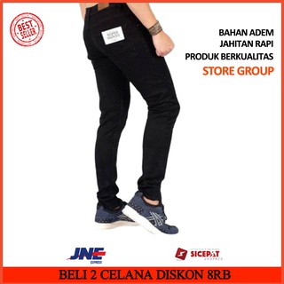  celana  jeans panjang hitam pria slimfit merk pull  and bear  