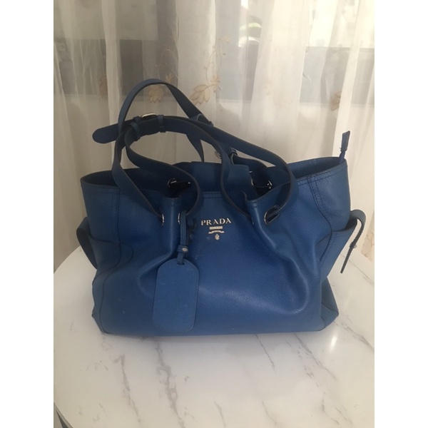 Preloved Prada bag Premium biru kulit