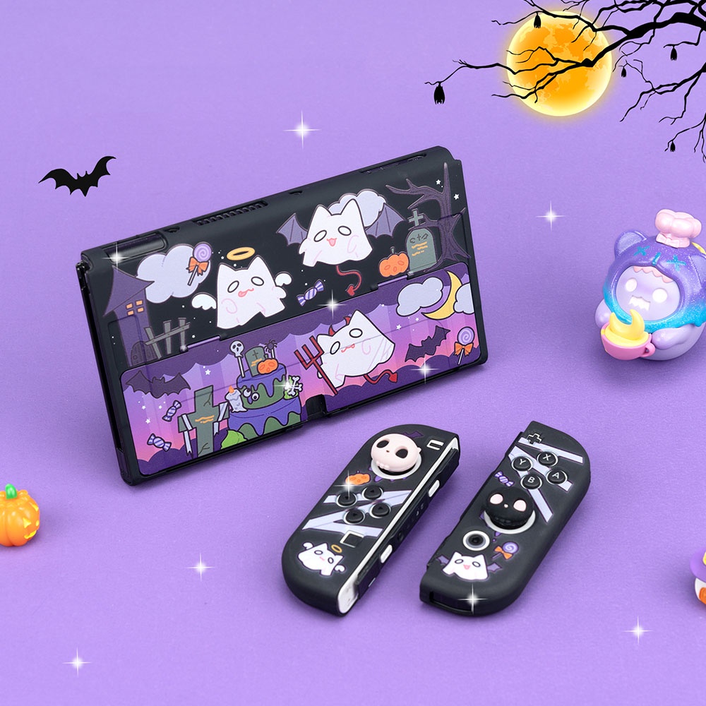 Hard Case Pelindung Joy-Con Nintendo Switch V1 V2 Bahan Silica Gel Motif Hantu Halloween