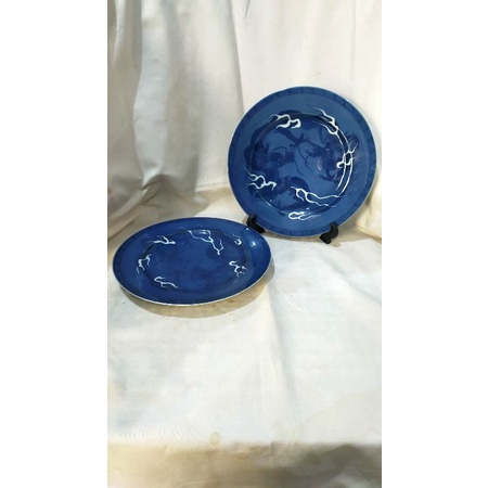 sepasang piring kue keramik hias antik gambar naga