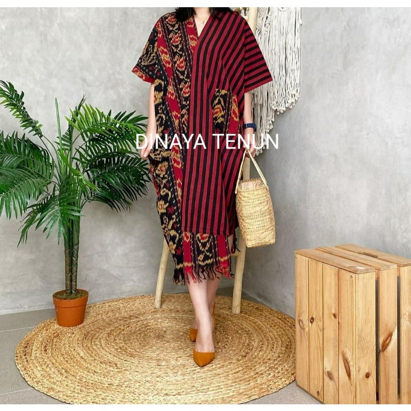 KAFTAN TENUN IKAT -DRES TENUN IKAT TROSO JEPARA MIX LURIK LASEM