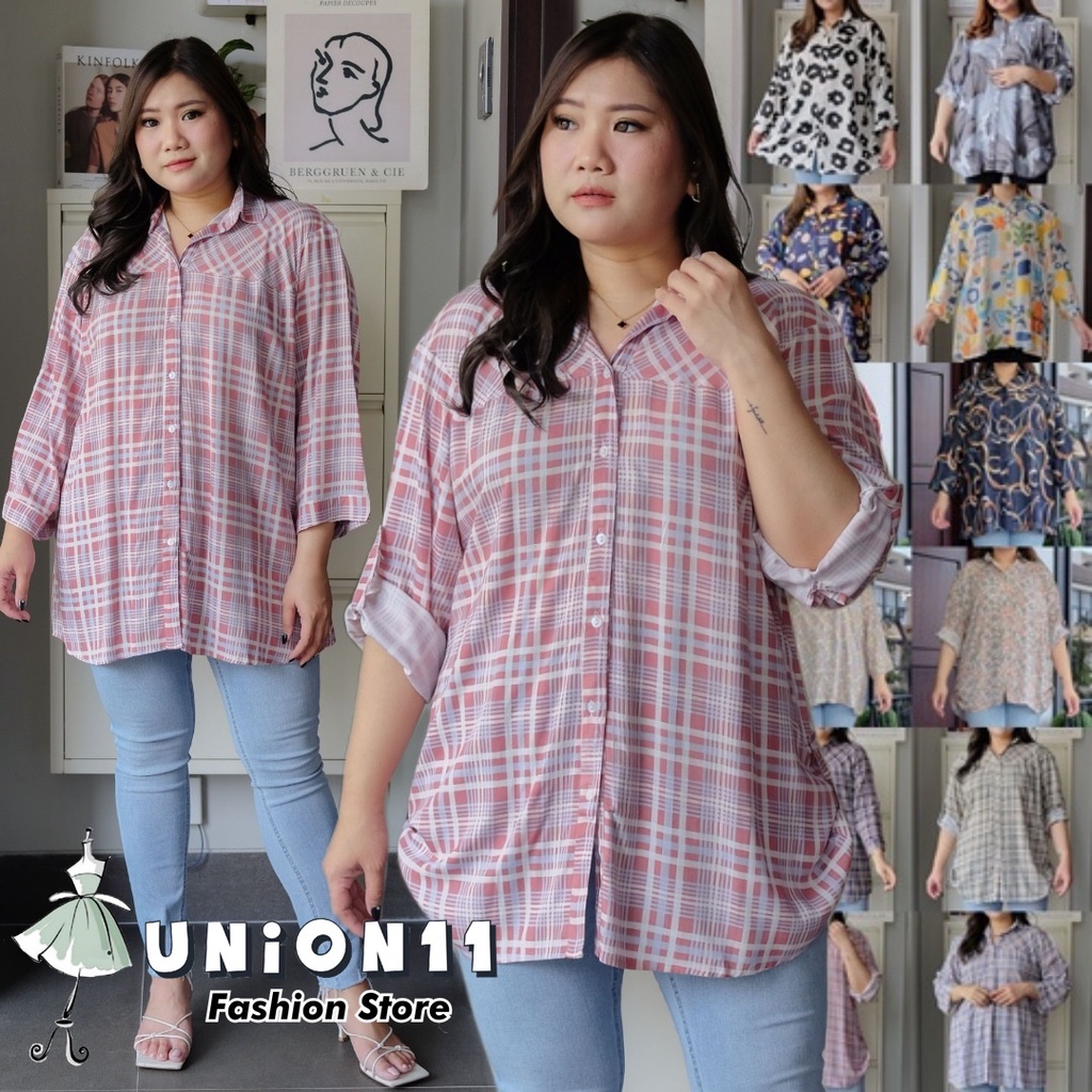 UNION11 - KEMEJA WANITA JUMBO / KEMEJA BIGSIZE 4XL LD 130 / KEMEJA KERJA WANITA / ATASAN JUMBO WANITA MALIKA FULLA