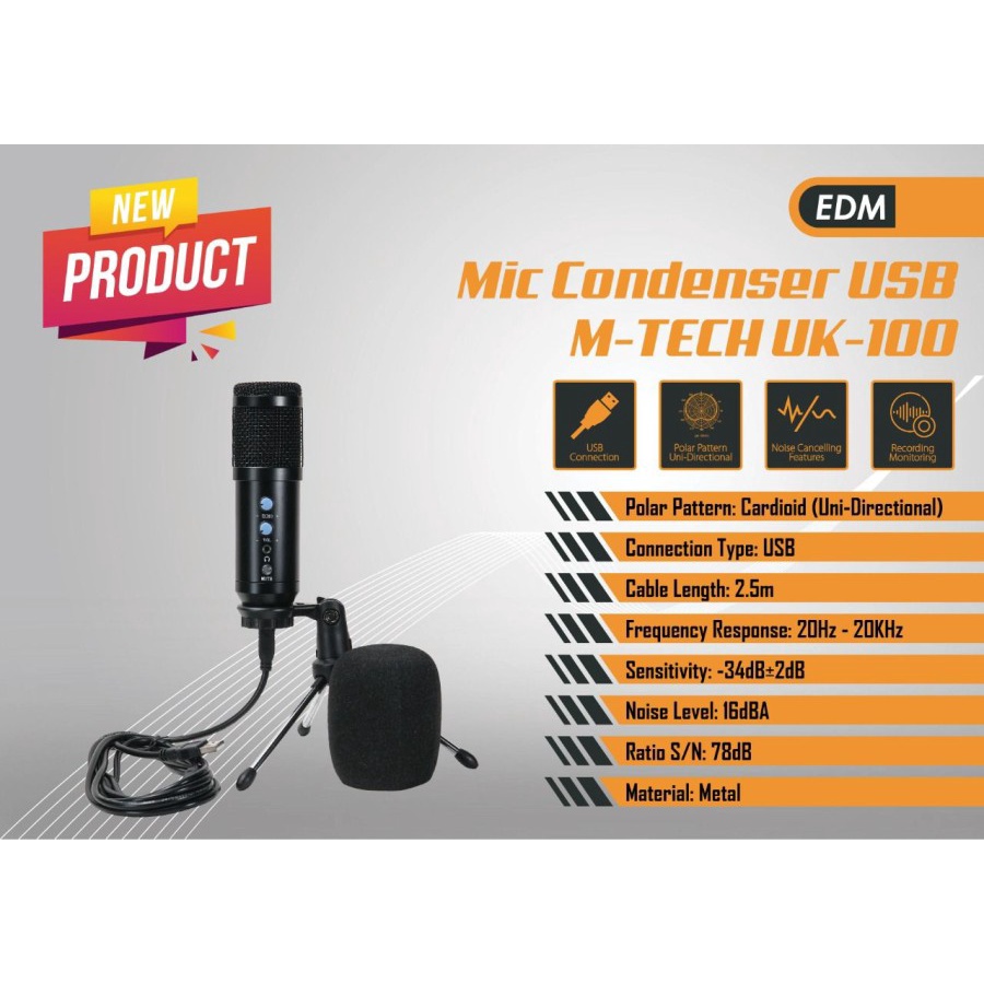 Mic Condenser USB M-tech UK-100 STREAMING