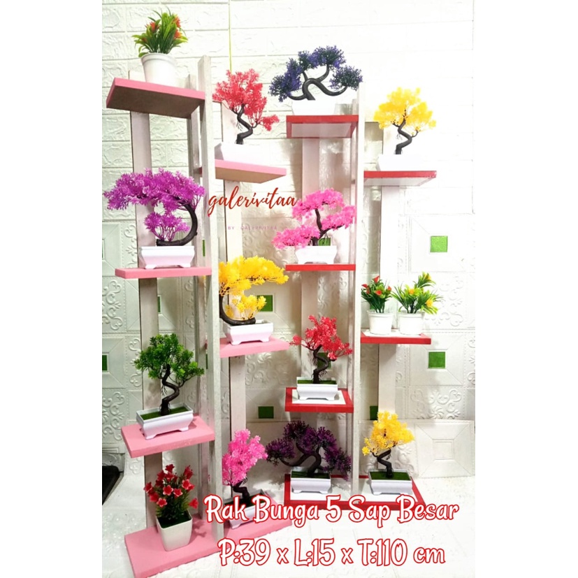 Rak Bunga Minimalis Flower Stand / Rak Bunga Susun Kayu Warna Warni 7 Pot Vas / Rak Bunga Kayu