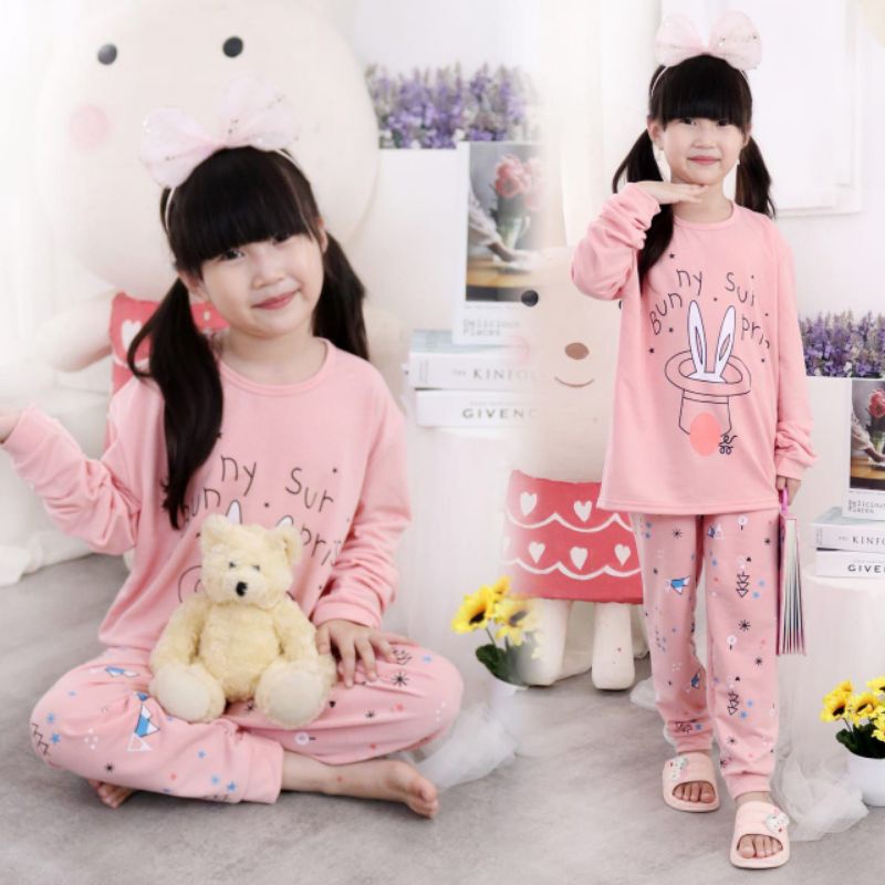 setelan panjang piyama  anak import girl 1-10 tahun/ setelan panjang import anak cewe / baju tidur import anak / hokah kids