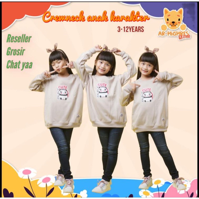 Crewneck Anak Laki-laki / Perempuan Motif Karakter Anak by Arhighres Kids