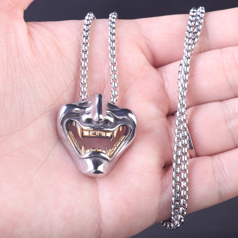 Kalung Liontin Topeng prajna demon vampire fangs Gaya retro punk gothic rock street Untuk Pria