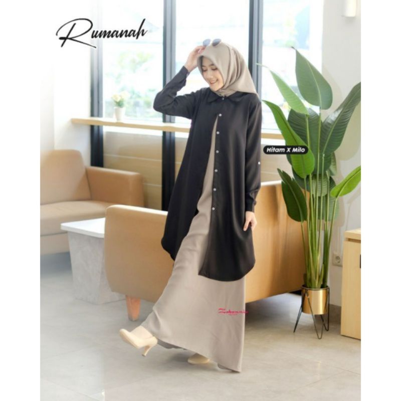 RUMANAH SET TUNIK OVERALL &amp; HIJAB • READY STOK