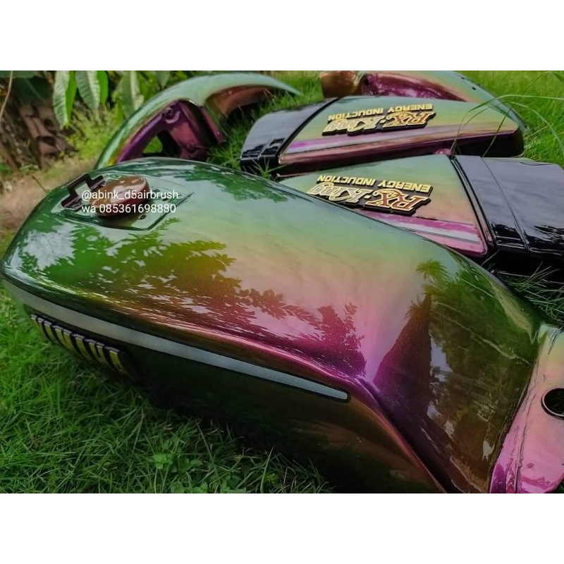 cat bunglon tiga warna, ungu kuning hijau