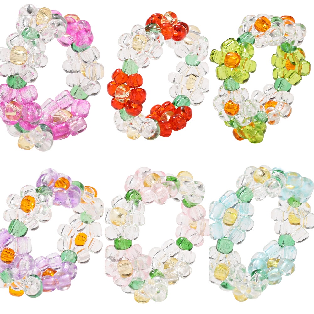 Ins Korean Colorful Beads Rings Fashion Flowers Ring Transparent Bead Women Jewelry Accessories Gift