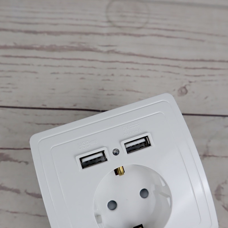 Taffware Stop Kontak Dinding EU Plug dengan 2 USB Port - SCN2 - White