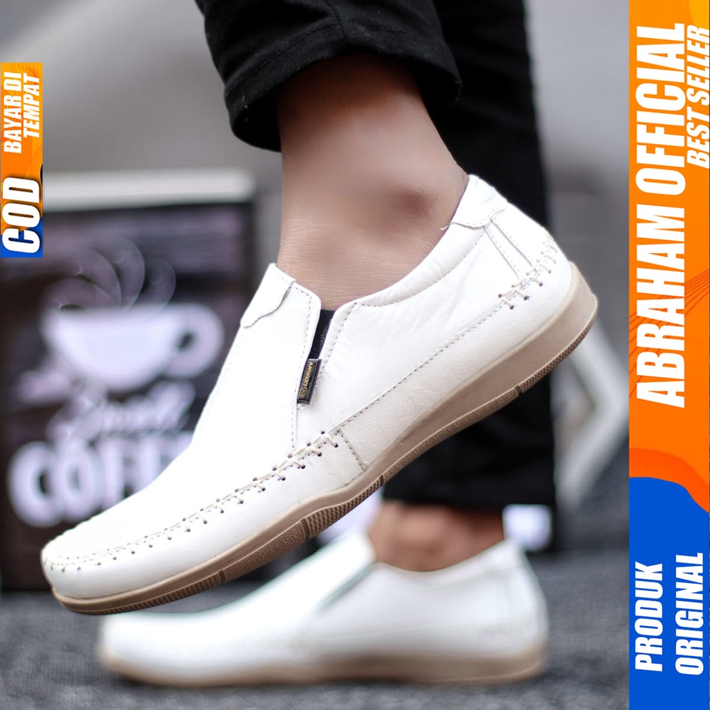 ABRHM X DIVOC Sepatu Slip On Pria Sepatu Casual Kerja Pria Sepatu Pria Cowok/Cowo Kulit Asli Sepatu Kasual Slop Anti Slip Semi Formal Kerja Kuliah Gaya Santai Keren Kekinian Original Murah Terlaris