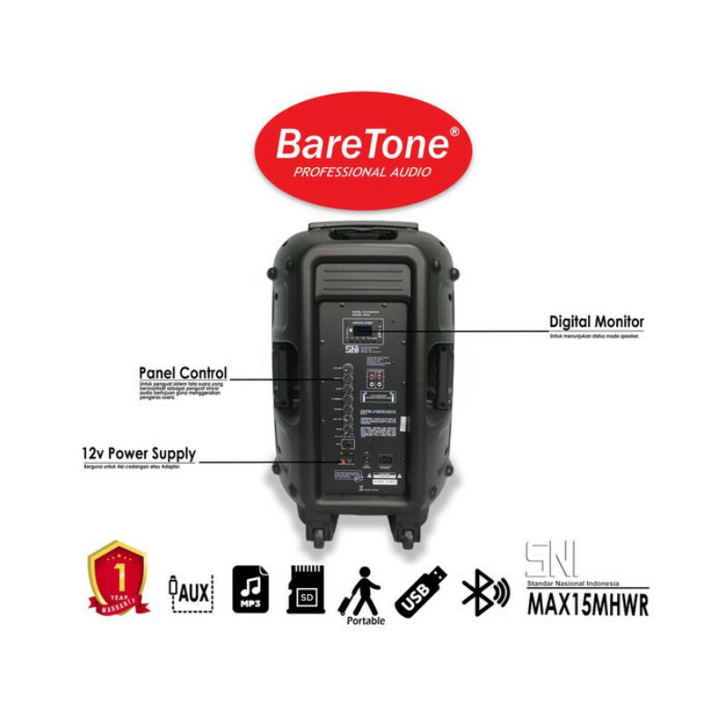 Baretone Speaker Aktif Max15MHWR 15 INCH 15" Portable Meeting