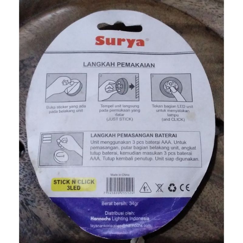 Surya Lampu Lemari LED Tempel Stick &amp; Touch Lamp 3 Mata LED SURYA Stick N Click Emergency LED SNI