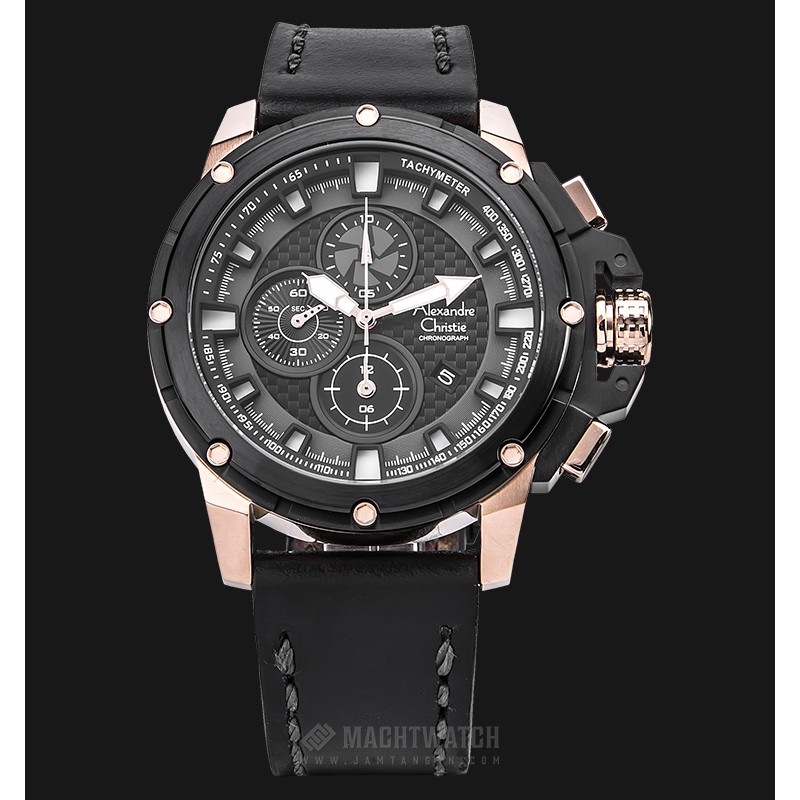 Alexandre Christie AC 6390 MC LBRBA Man Chronograph Black Pattern Dial Leather Strap