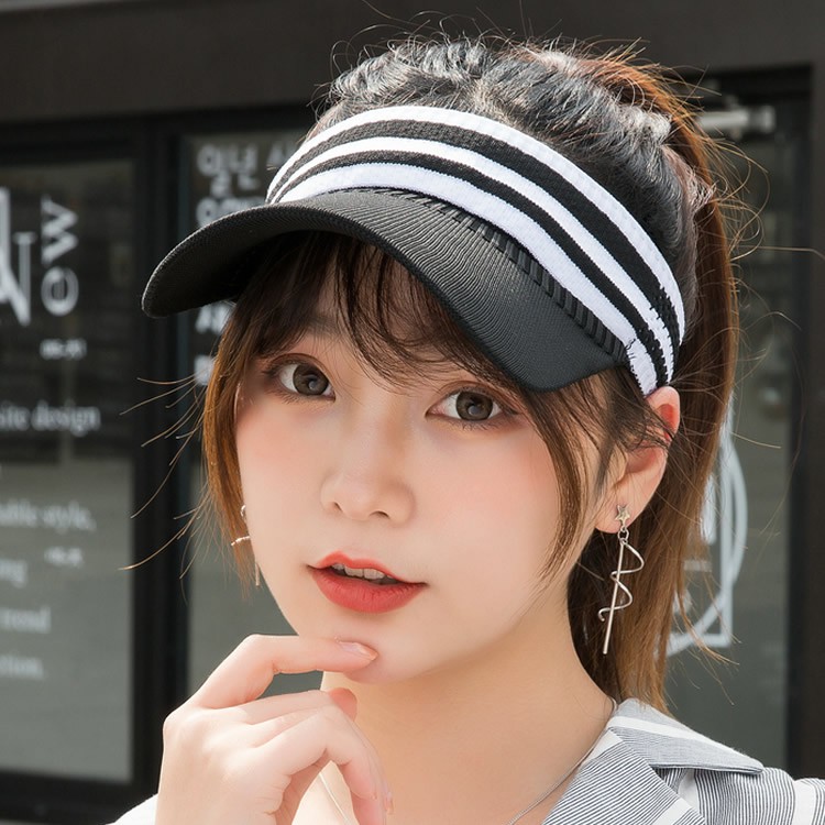 Topi Musim Panas Perlindungan Matahari Atas Kosong Untuk Wanita Dan Pria Korean Bordir Garis