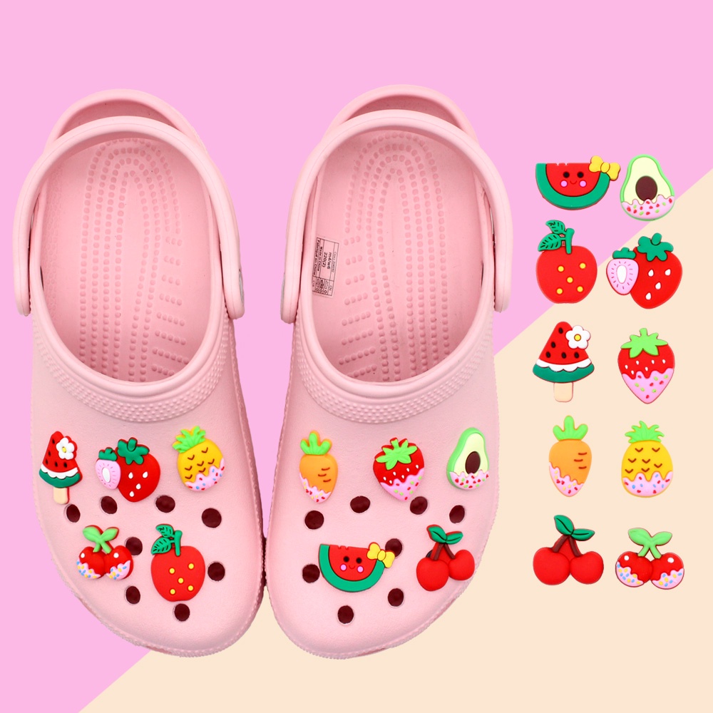 Jibbitz Aksesoris Buah Strawberry / Semangka / Cherry Bahan pvc Bisa Dilepas Untuk Sepatu / Sandal charms