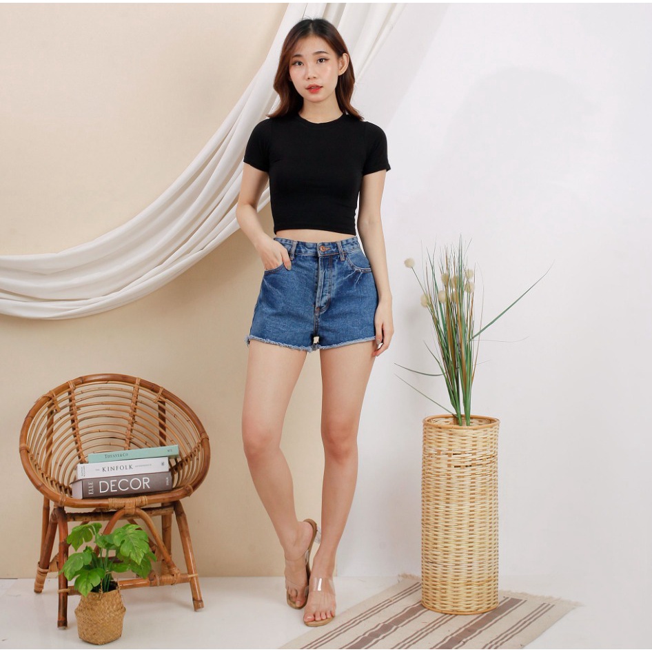 CAVALU Kaos Crop Top Basic Tee Kaos Atasan Wanita Korean Style Baju Korea 025