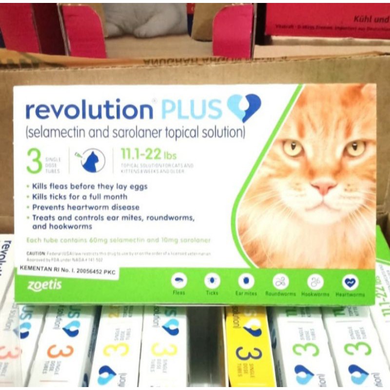 (1 bos = isi 3 tube) revolution plus cat 11.1-22 lbs - obat tetes kutu adult cat