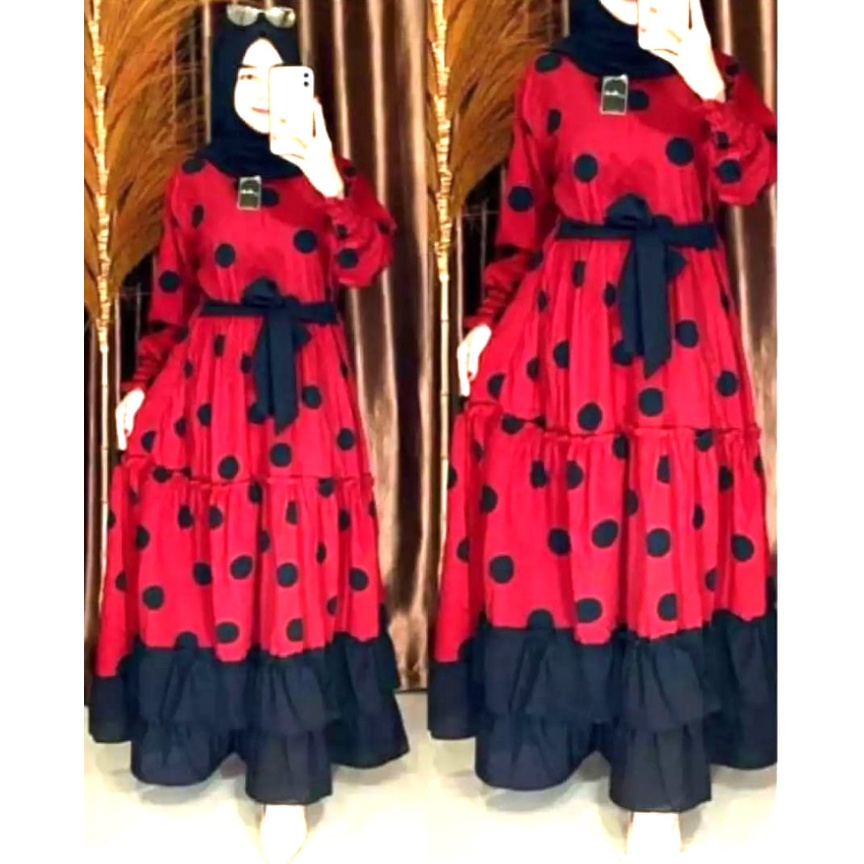 LANGSUNG KIRIM POLKA  REMPEL KELILING SUPER JUMBO LD=140 [5-XXXL125-145KG] GAMIS MONALISA REMPEL CERUTY/BUSUI/TALI PINGGANG