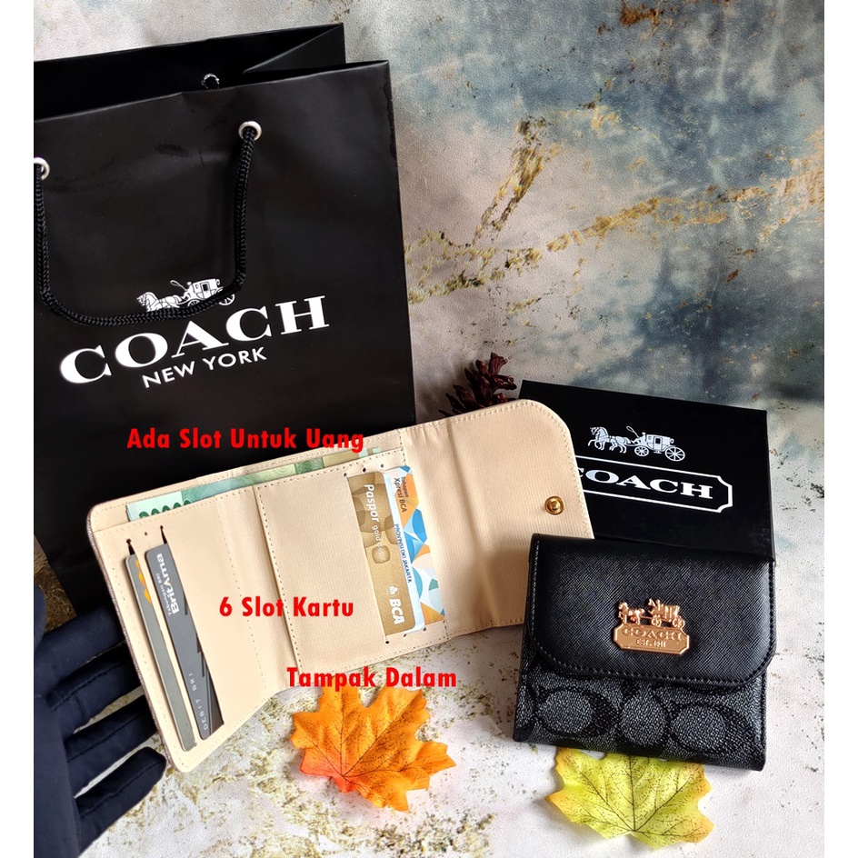 Dompet Mini Lipat 3 + Kotak dan PaperBag / Coach Wallet Slot Kartu Slot uang Kertas