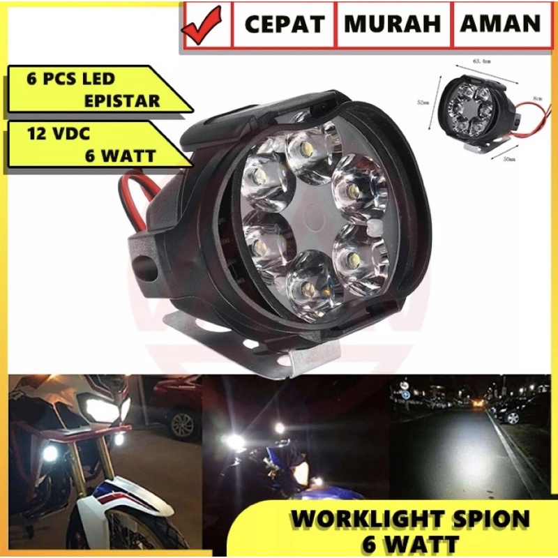 SEPASANG Lampu Tembak Sorot 6 Mata LED Spion motor 6 watt 12 volt