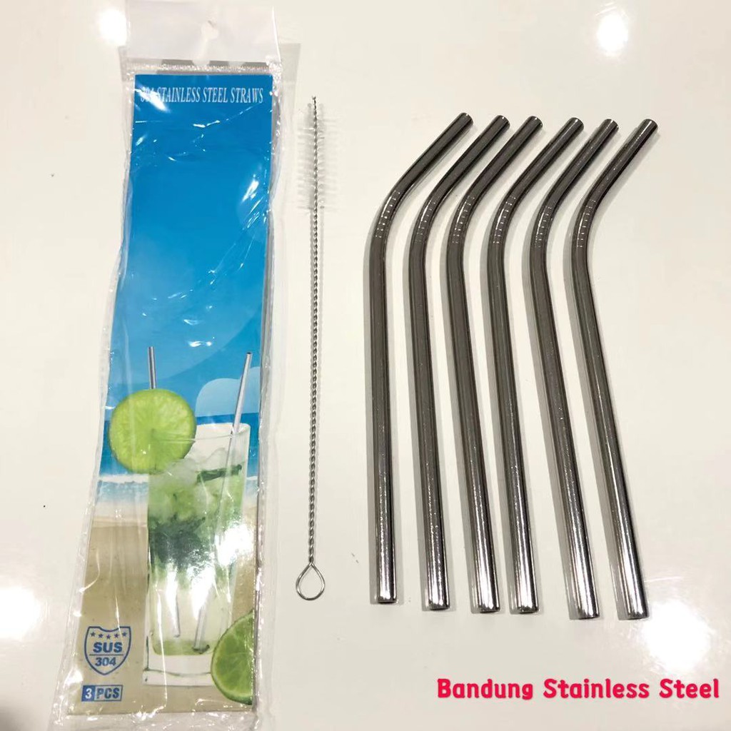 Sedotan set 7 in1 22cm Bengkok besar stainless dengan sikat besar 20cm