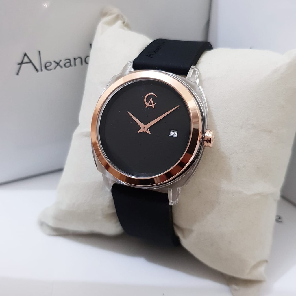 Alexandre Christie 100% Original AC2763L Jam Tangan Wanita tali karet hitam rosegold