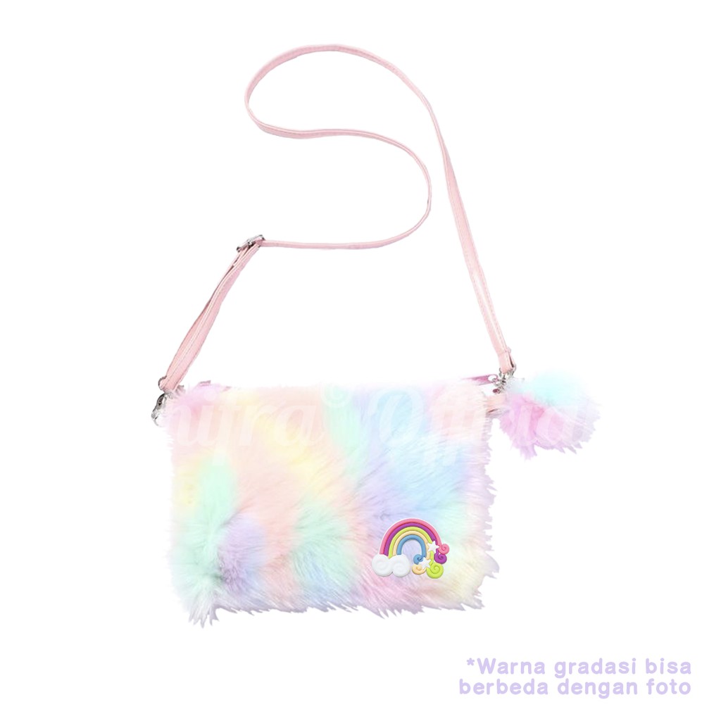 Shifra Tas Selempang Wanita Remaja Bulu Warna Gradasi Colorful