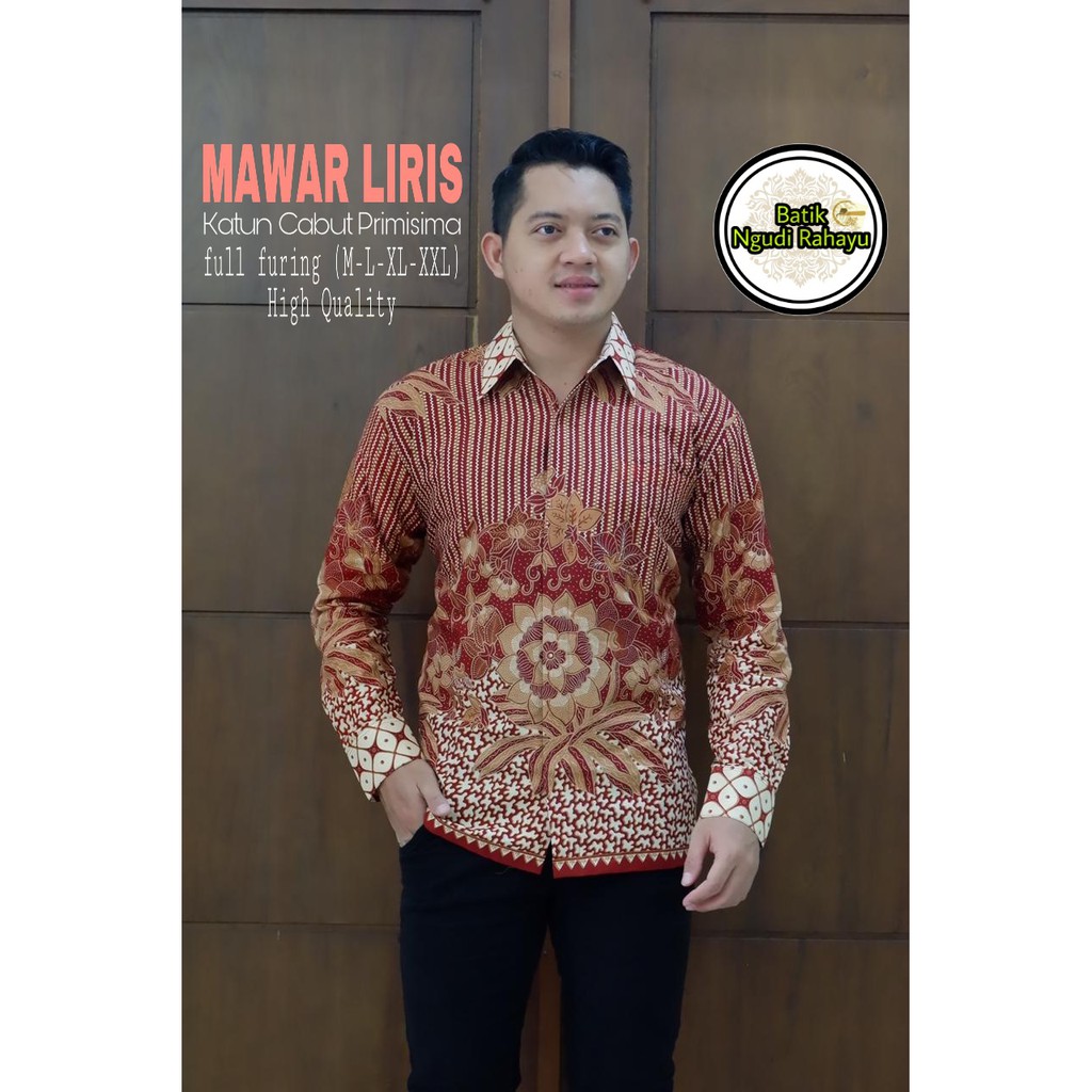 MAWAR LIRIS Kemeja Batik Pria Lengan Panjang Katun Halus FULL FURING Batik NGUDI RAHAYU