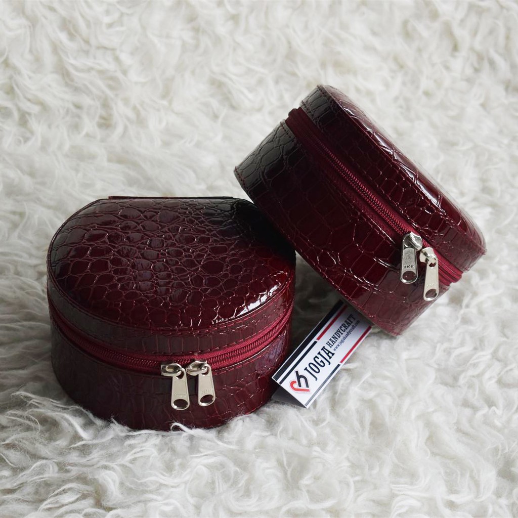 Kotak Emas Tempat Perhiasan &amp; Aksesoris - Traveller Jewelry Box Maroon Croco