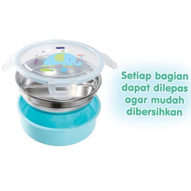 BABYSAFE Stainless Steel  Bowl 2 Section Lunch Box Mangkok Bayi - Yellow